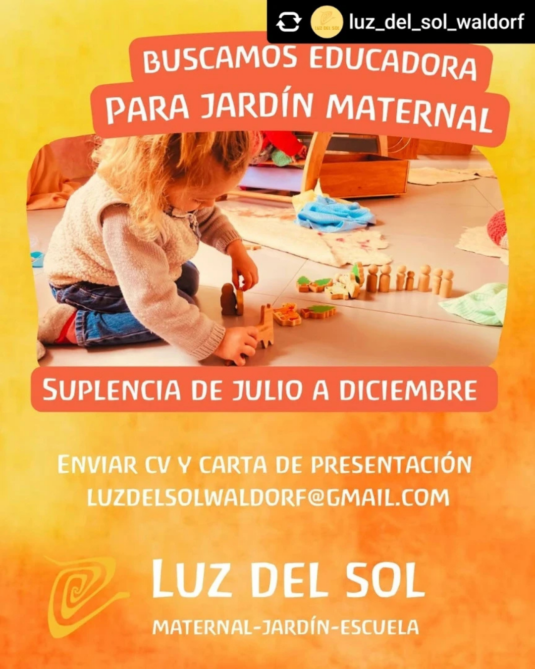 BUSCAMOS EDUCADORA PARA JARDÍN