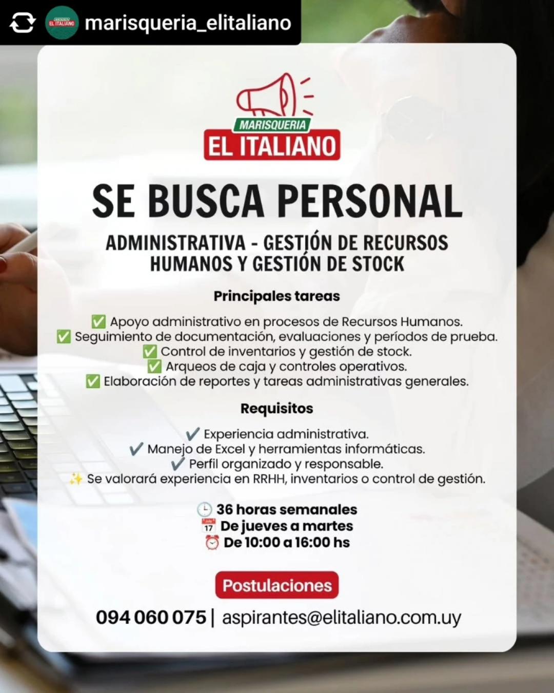 BUSCAMOS PERSONA PARA TAREAS ADMINISTRATIVAS